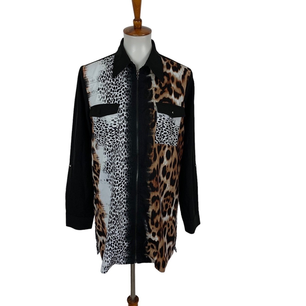 Mona Leah Couture Top Medium Zip Up‎ Long Sleeve Animal Print Artsy Unique